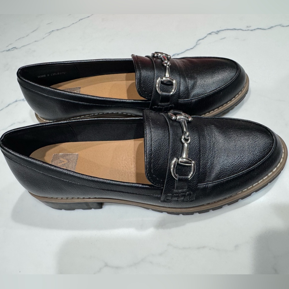 Dolce Vita Celeste Black Leather Loafers with Silver Bit